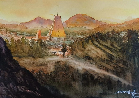 Hampi Bird View (ART-8116-116069) - Handpainted Art Painting - 20in X 14in